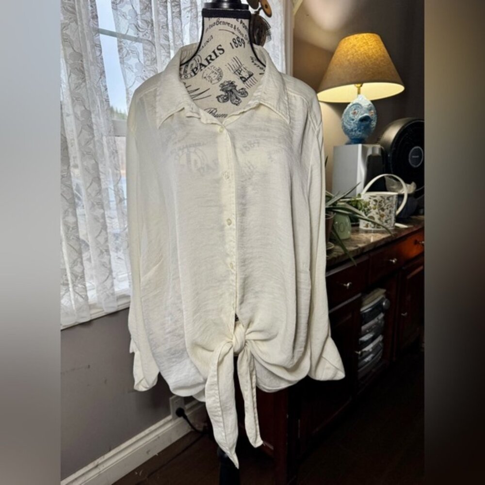 Penningtons White Button Down Shirt with Relaxed Tie Front